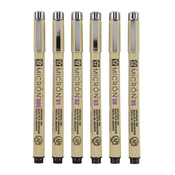 6 feutres - 0,25mm - Dessin - Esquisse - Manga - Plusieurs couleurs - Sakura - Pigma Micron