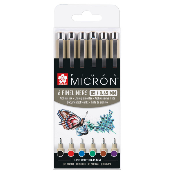 photo-6 feutres - 0,45mm - Dessin - Esquisse - Manga - Plusieurs couleurs - Sakura - Pigma Micron