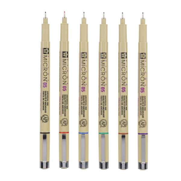 6 feutres - 0,45mm - Dessin - Esquisse - Manga - Plusieurs couleurs - Sakura - Pigma Micron
