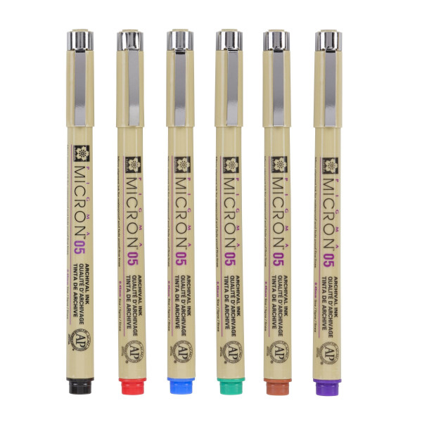 6 feutres - 0,45mm - Dessin - Esquisse - Manga - Plusieurs couleurs - Sakura - Pigma Micron