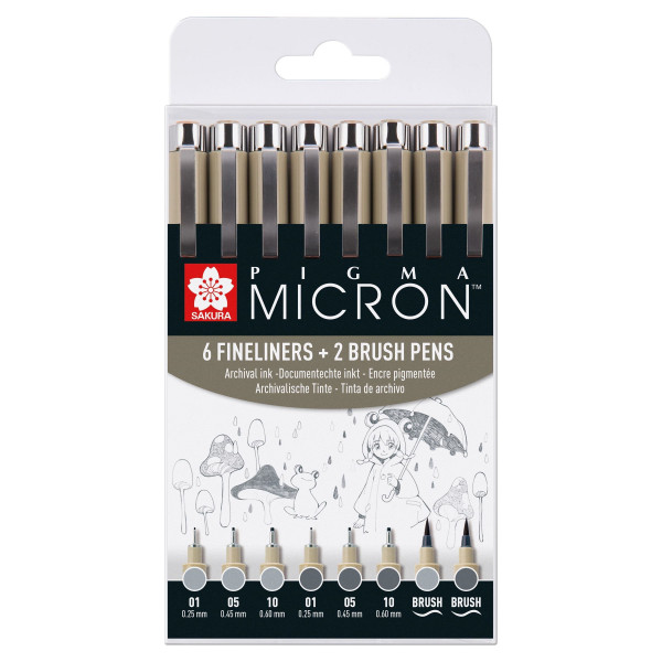 photo-8 feutres - Gris - Dessin - Esquisse - Manga - Plusieurs mines - Sakura - Pigma Micron