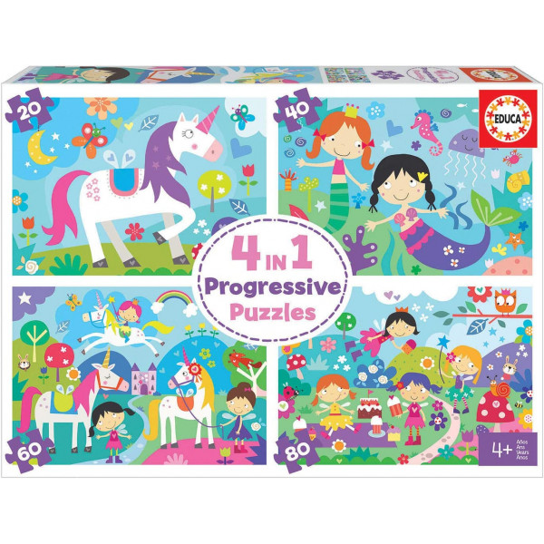 photo-4 puzzles - Licorne - Princesses - Sirène - Enfant dès 4 ans - 20 40 60 et 80 pièces