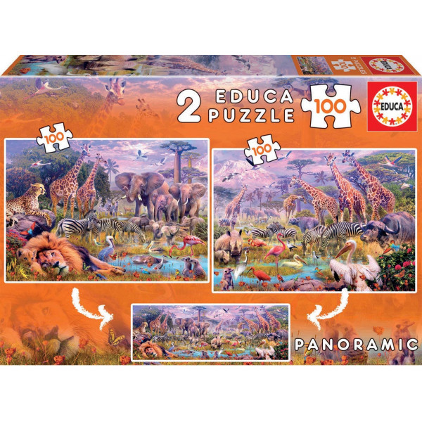 photo-Puzzle panoramique - Les animaux sauvages - Jungle - 2 modèles de 100 pièces