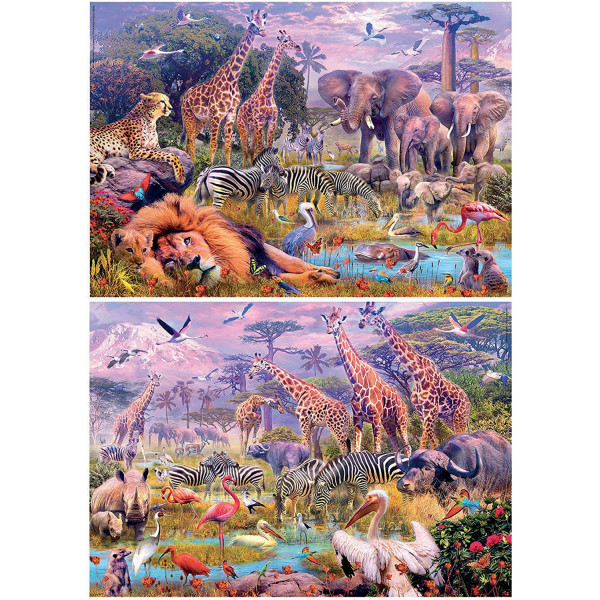 Puzzle panoramique - Les animaux sauvages - Jungle - 2 modèles de 100 pièces