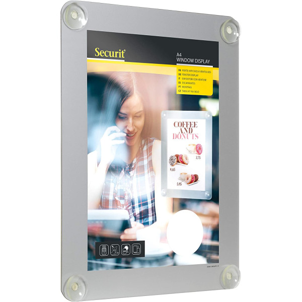 Support pour affiche - Porte-affiche - Avec ventouses - Transparent - 39x27cm cm