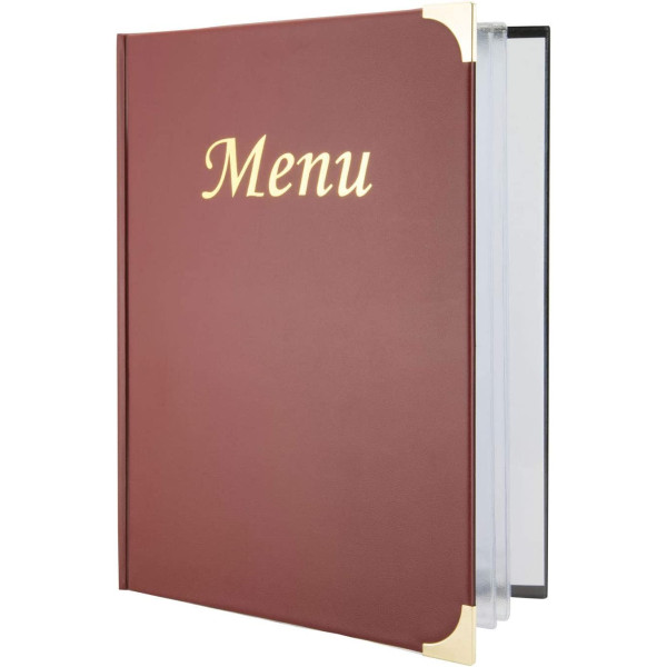 Menu de restaurant - Protège menu - A4 - Couverture rouge - 8 pages