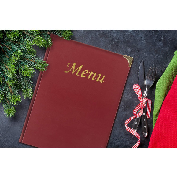 Menu de restaurant - Protège menu - A4 - Couverture rouge - 8 pages