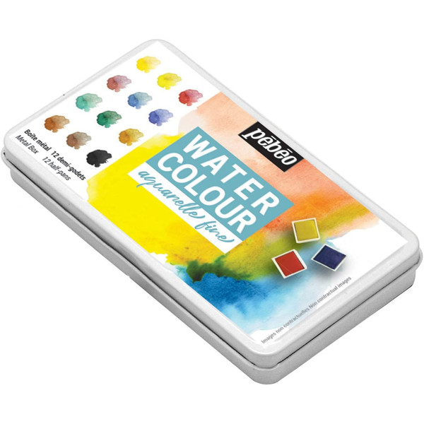photo-Peinture aquarelle - Fine - Coffret métal de 12 demi-godets - Pébéo