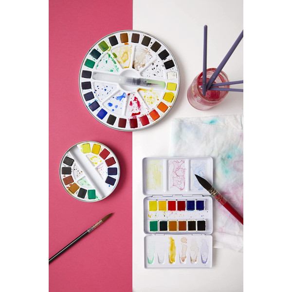 Peinture aquarelle - Fine - Coffret métal de 12 demi-godets - Pébéo