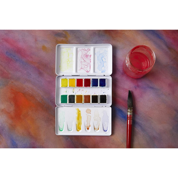 Peinture aquarelle - Fine - Coffret métal de 12 demi-godets - Pébéo