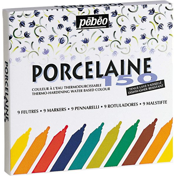 photo-Feutres porcelaine - Pébéo - Porcelaine 150 - Pochette de 9 couleurs