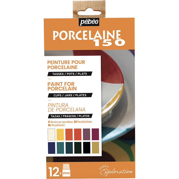 photo-Peinture pour porcelaine - Pébéo - Porcelaine 150 - Coffret de 12 flacons