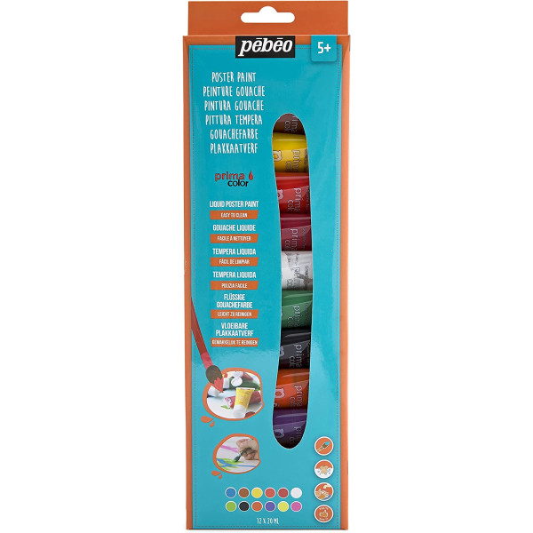 photo-Peinture gouache - Enfant - Couleurs vives - 12 tubes 20 ml - Pébéo - Primacolor