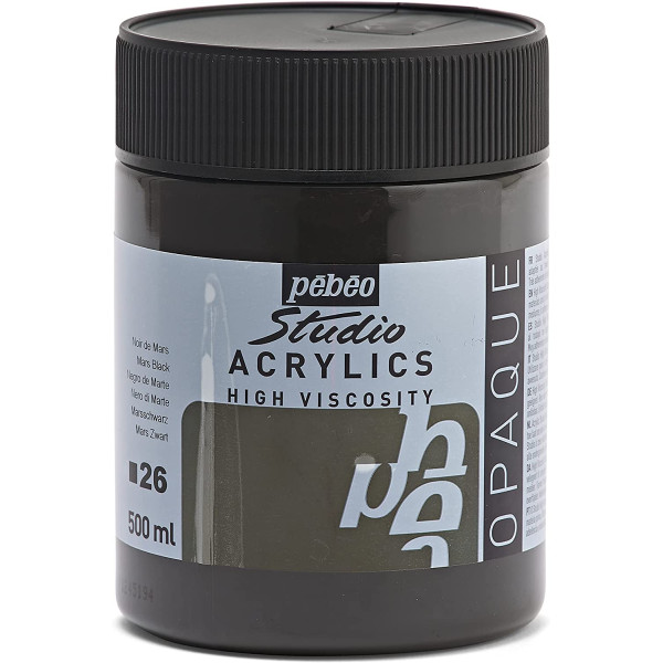 photo-Pot de peinture acrylique - Noir d'Ivoire - Pébéo Studio - 500 ml