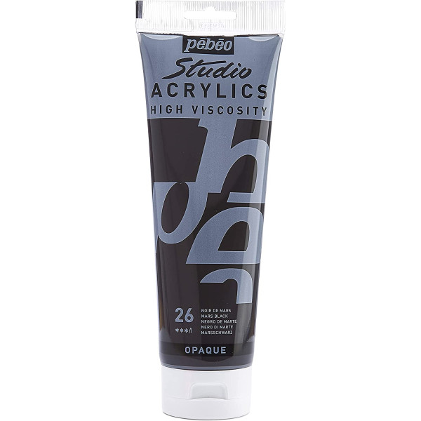 photo-Tube de peinture acrylique - Noir de Mars - Pébéo Studio - 250 ml
