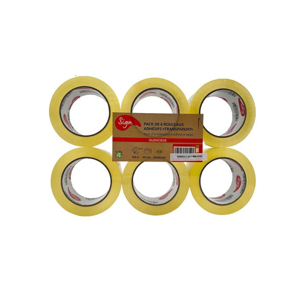 photo-6 rouleaux rubans adhésifs - Transparent - Silencieux - 100mx 48mm - 50 microns