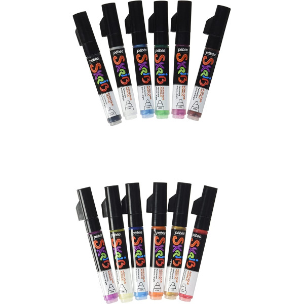 Feutres - Marqueurs - Peinture acrylique - Tous supports - 12 couleurs - Pébéo - Skrib