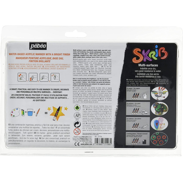 Feutres - Marqueurs - Peinture acrylique - Tous supports - 12 couleurs - Pébéo - Skrib