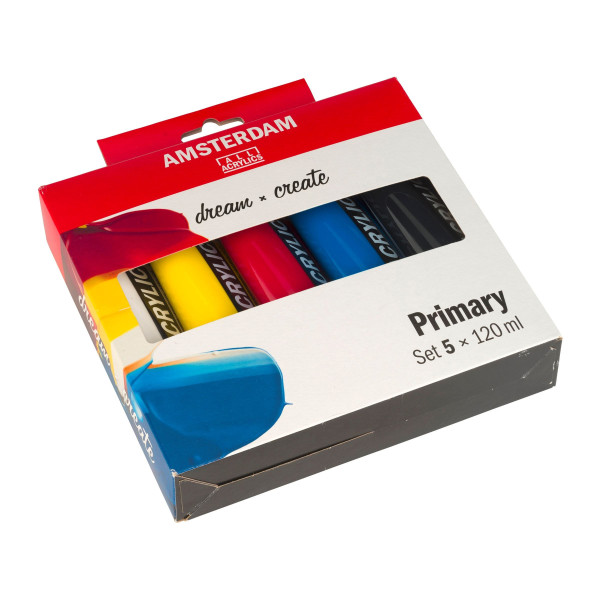 Peinture acrylique - Amsterdam - 5 tubes - Couleurs primaires - 5 x 120ml