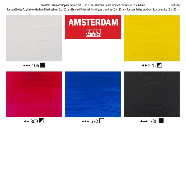 Peinture acrylique - Amsterdam - 5 tubes - Couleurs primaires - 5 x 120ml