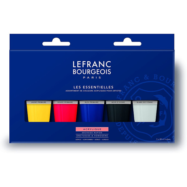 photo-Tubes de peinture acrylique - Lefranc Bourgeois - Fine - Couleurs primaires - 5x80ml