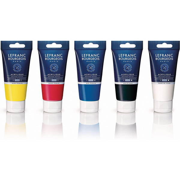 Tubes de peinture acrylique - Lefranc Bourgeois - Fine - Couleurs primaires - 5x80ml