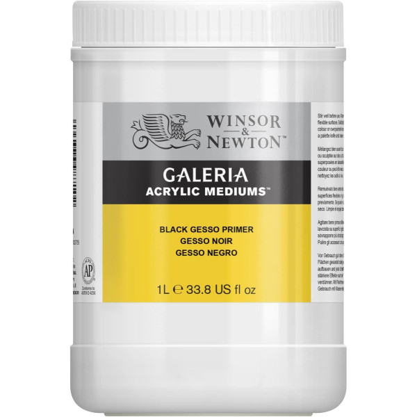 photo-Gesso - Noir - Apprêt - Sous-couche - Peinture acrylique - Winsor et Newton - Pot de 1L