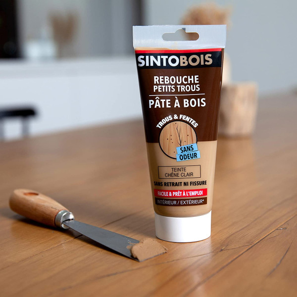 Tube de pâte à bois - Pour reboucher trous fentes fissures - Teinte bois foncé - Sans odeur - 250G