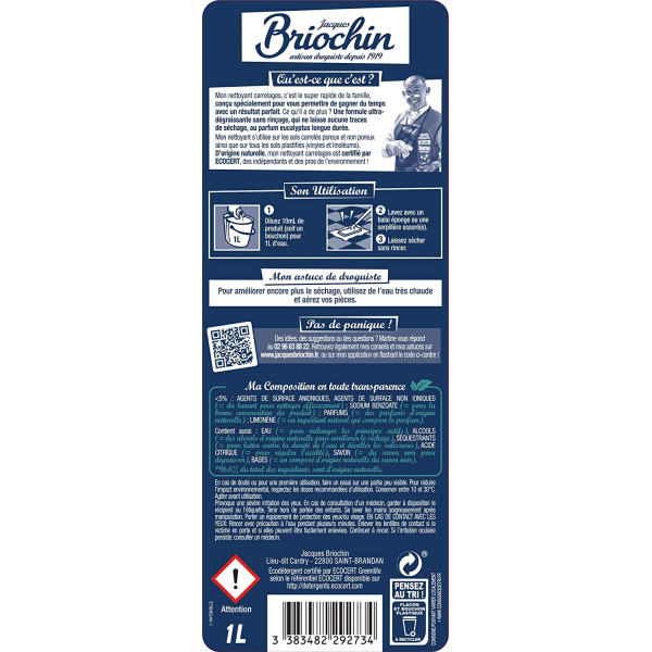 Nettoyant pour carrelage - Parfum frais eucalyptus - Naturel - Briochin - 1L