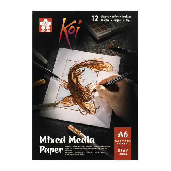 photo-Bloc papier à dessin - A6 - Aquarelle - Fusain - Encre - Gouache - 12 feuilles - Sakura