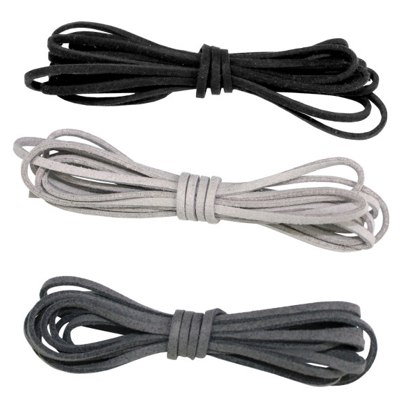 photo-Fil - Cordon - Plat - Pour bijoux, collier, bracelet - Suédine - Gris et noir - 3mmx2m