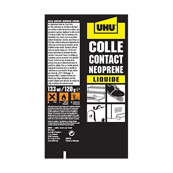 Colle néoprène liquide - Super forte - Transparente - UHU - Tube de 42g