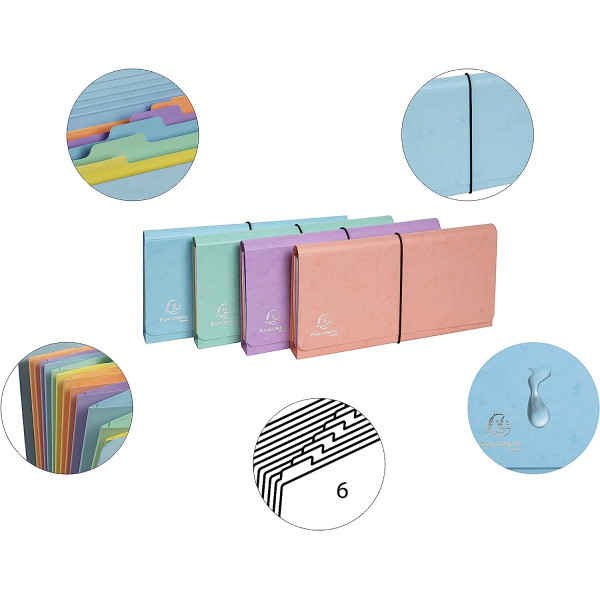 Pochette trieur - Petit trieur - 26x13 cm - 6 compartiments - Couleurs pastel