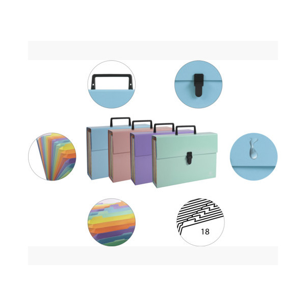 Valisette - Trieur - 18 compartiments - Poignée - Couleurs pastel - Exacompta