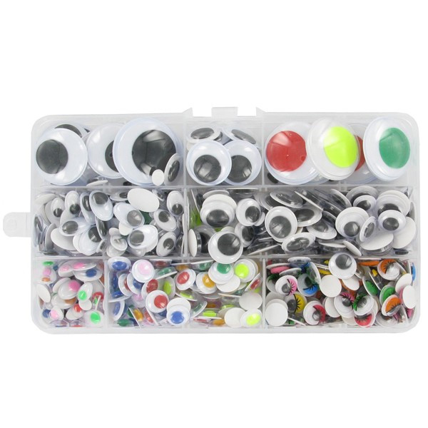 Yeux mobiles - Adhésif - Assortiment tailles, formes et couleurs - Boîte de 500
