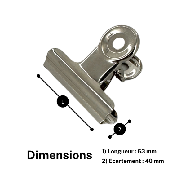 Pinces à dessin - Métal - Chrome - Largeur 63mm - Boîte de 40 pièces