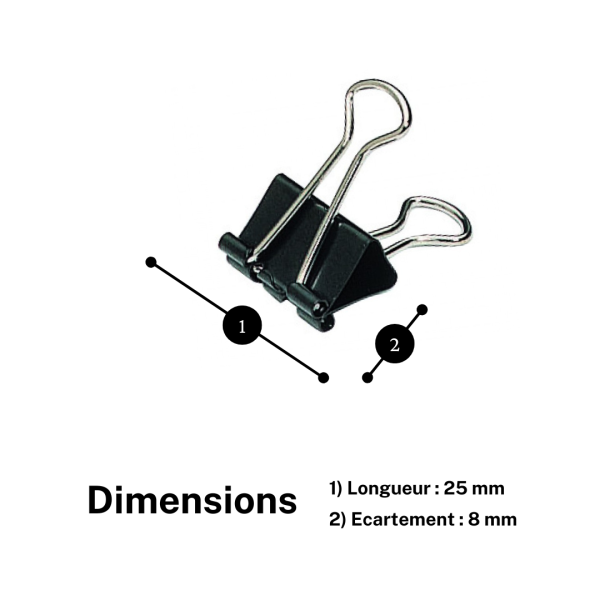 Boîte de 12 pinces à clips - 25mm - Noir - Métal