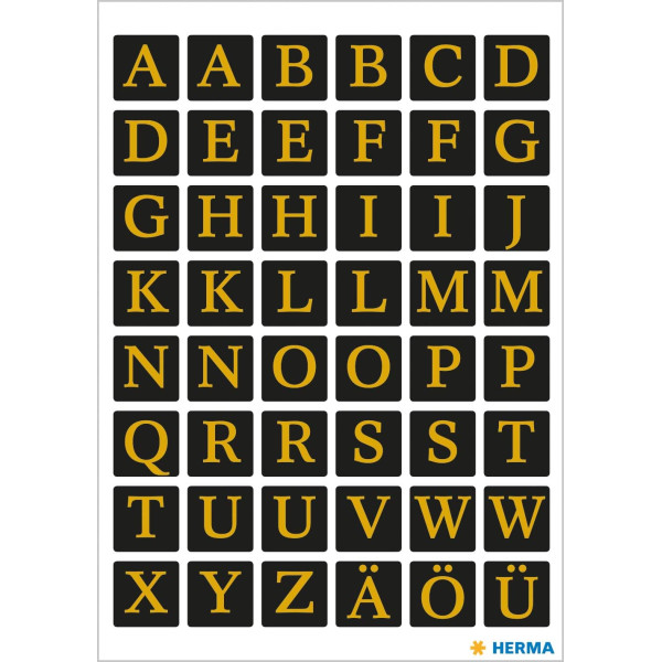 Lettres - Stickers - Autocollant - Or - Fond noir - A à Z - Majuscules