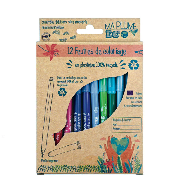 photo-12 feutres de coloriage - Pointe moyenne - Plastique 100% recyclé - Ulmann