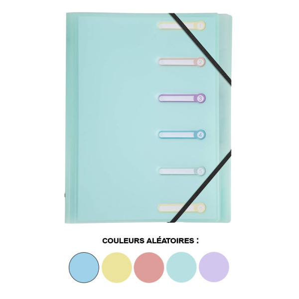 Trieur - 6 compartiments - A4 - 3 rabats - Couleur pastel - Exacompta