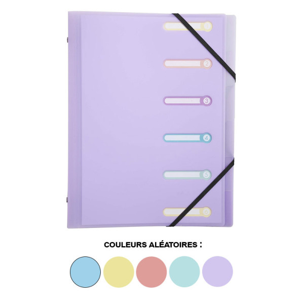 Trieur - 6 compartiments - A4 - 3 rabats - Couleur pastel - Exacompta