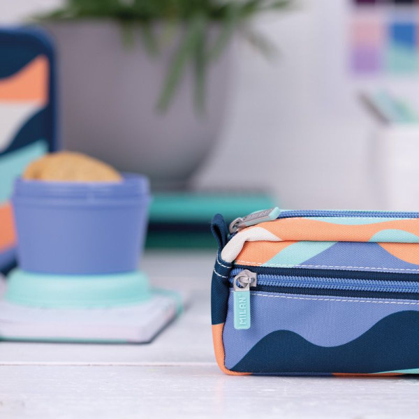 Trousse - Scolaire - Rectangulaire  - 2 compartiments - 21x8,5x6,1 - Bleu, orange et vert