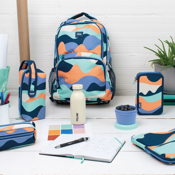 Trousse - Scolaire - Rectangulaire  - 2 compartiments - 21x8,5x6,1 - Bleu, orange et vert