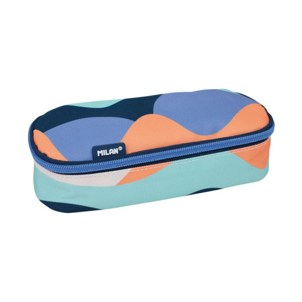 photo-Trousse - Scolaire - Ovale  - Avec rangement - 20,5x9x5,5 cm - Bleu, orange et vert