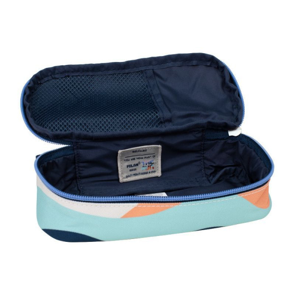 Trousse - Scolaire - Ovale - Avec rangement - 20,5x9x5,5 cm - Bleu, orange et vert