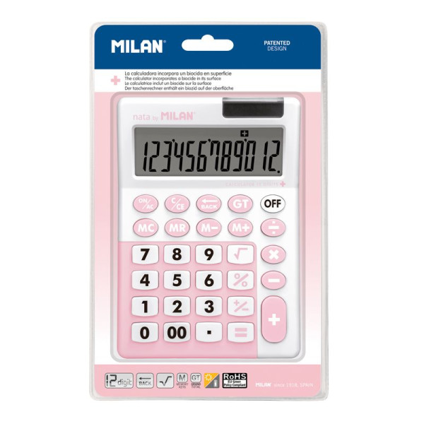 Grande calculatrice de bureau - 12 chiffres - Rose/Blanc - Milan