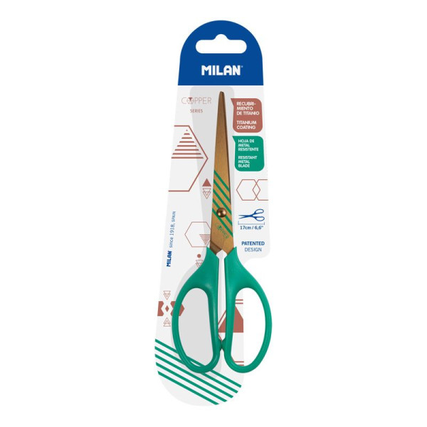 Ciseaux - Scolaire - Bureau - 17cm - Vert - Lame acier inoxydable - Milan
