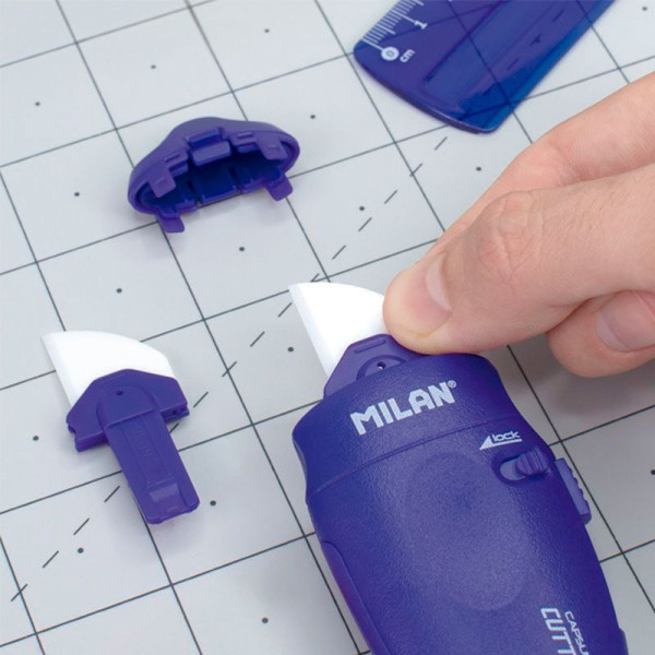 Mini cutter - Ergonomique - Lame céramique - Loisirs créatifs - Bureau - Bleu