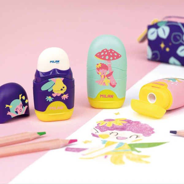 Gomme blanche et taille-crayons - 2 en 1 - Petites fées - Milan