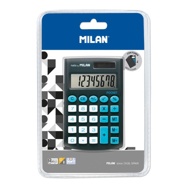 Calculatrice de poche - Noir - 8 chiffres - Avec étui de protection - Milan